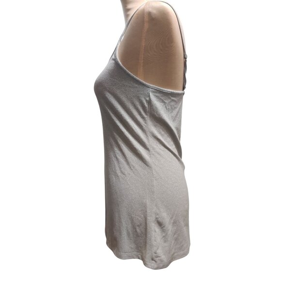 Express M Womens Top Silver Shimmer Scoop Neck Cami Stretch Adjustable Tank Chic - Picture 9 of 12